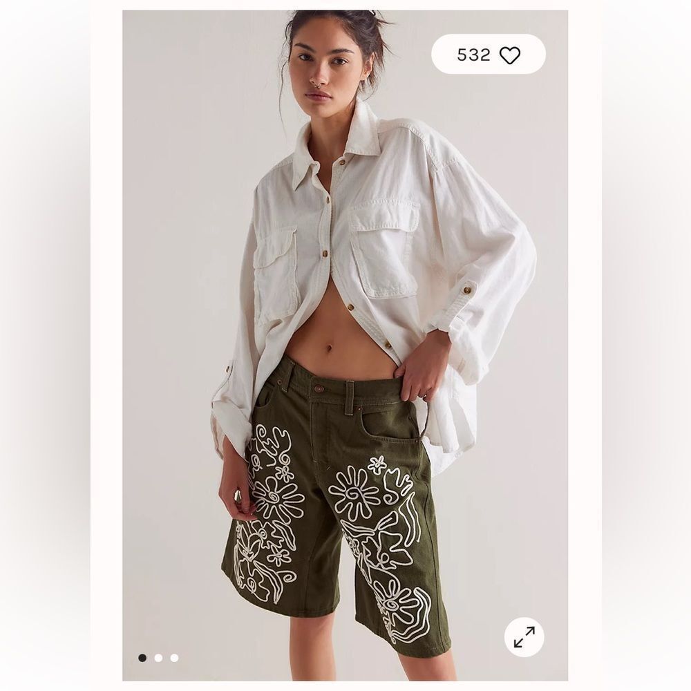 We The Free Beige Embroidered Cruisin' Soutache Long Shorts